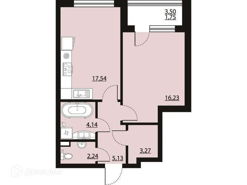 Планировка 1-комнатной квартиры 50.3 м² в ЖК "Бунин", г. Воронеж — фото 1