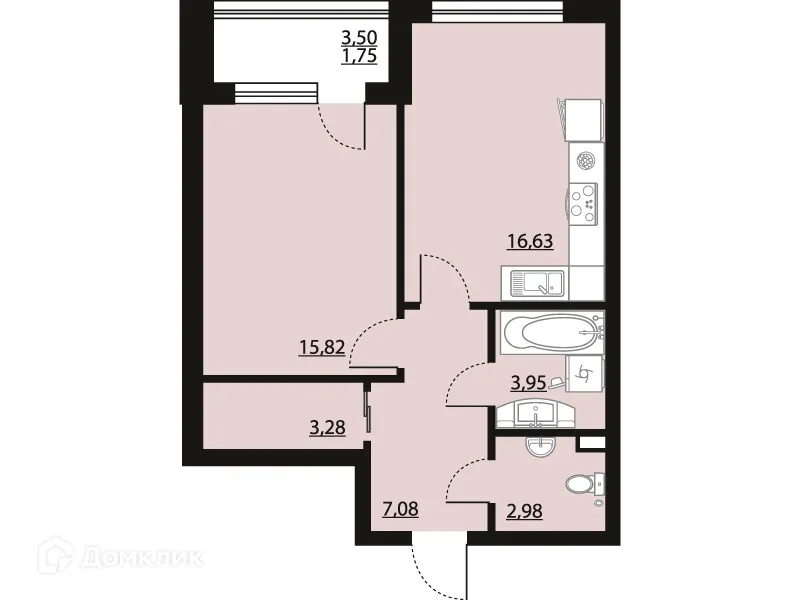 Планировка 1-комнатной квартиры 51.49 м² в ЖК "Бунин", г. Воронеж — фото 1