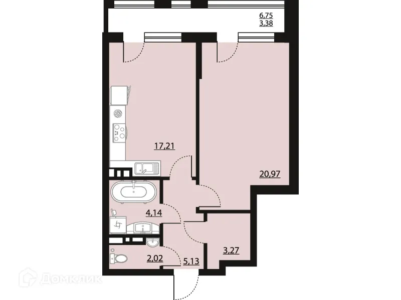 Планировка 1-комнатной квартиры 56.12 м² в ЖК "Бунин", г. Воронеж — фото 1
