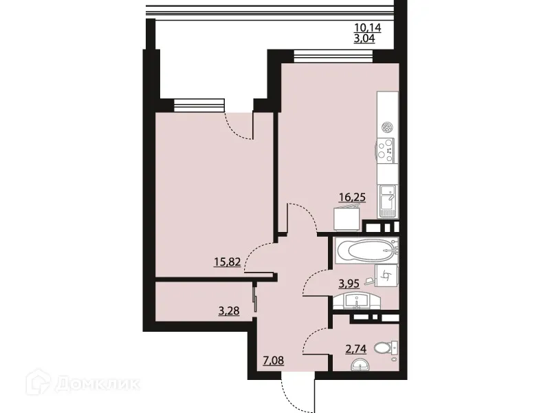Планировка 1-комнатной квартиры 52.16 м² в ЖК "Бунин", г. Воронеж — фото 1