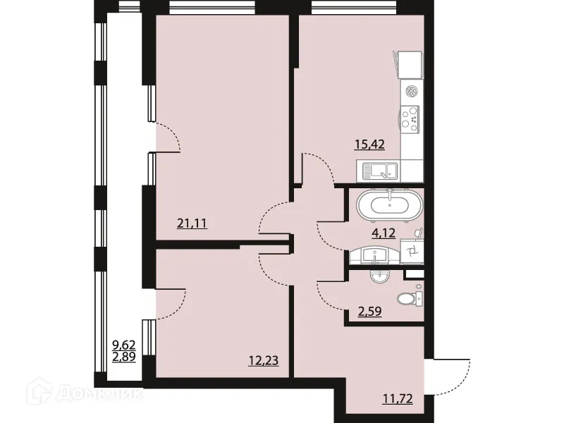 Планировка 2-комнатной квартиры 70.08 м² в ЖК "Бунин", г. Воронеж — фото 1
