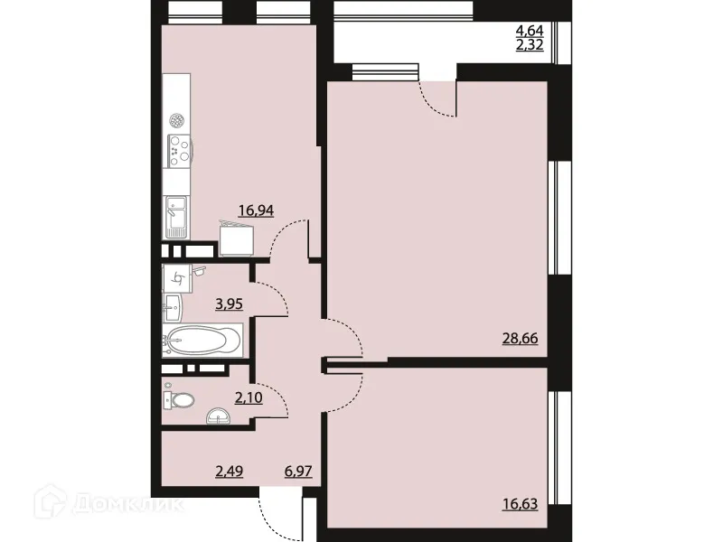 Планировка 2-комнатной квартиры 80.06 м² в ЖК "Бунин", г. Воронеж — фото 1