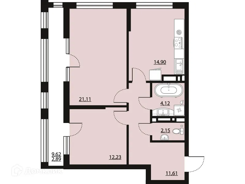 Планировка 2-комнатной квартиры 69.01 м² в ЖК "Бунин", г. Воронеж — фото 1