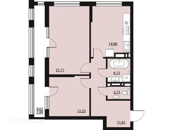 Планировка 2 комн. в ЖК "Бунин"