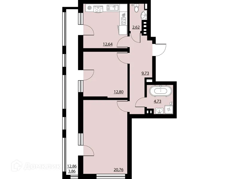 Планировка 2-комнатной квартиры 67.14 м² в ЖК "Бунин", г. Воронеж — фото 1