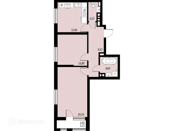 Планировка 2 комн. в ЖК "Бунин"