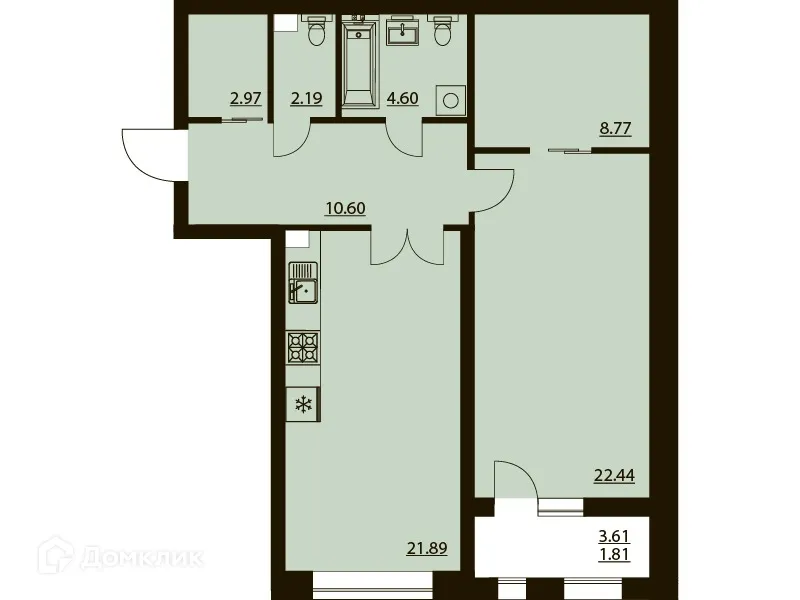 Планировка 1-комнатной квартиры 74.56 м² в ЖК "Бунин", г. Воронеж — фото 1