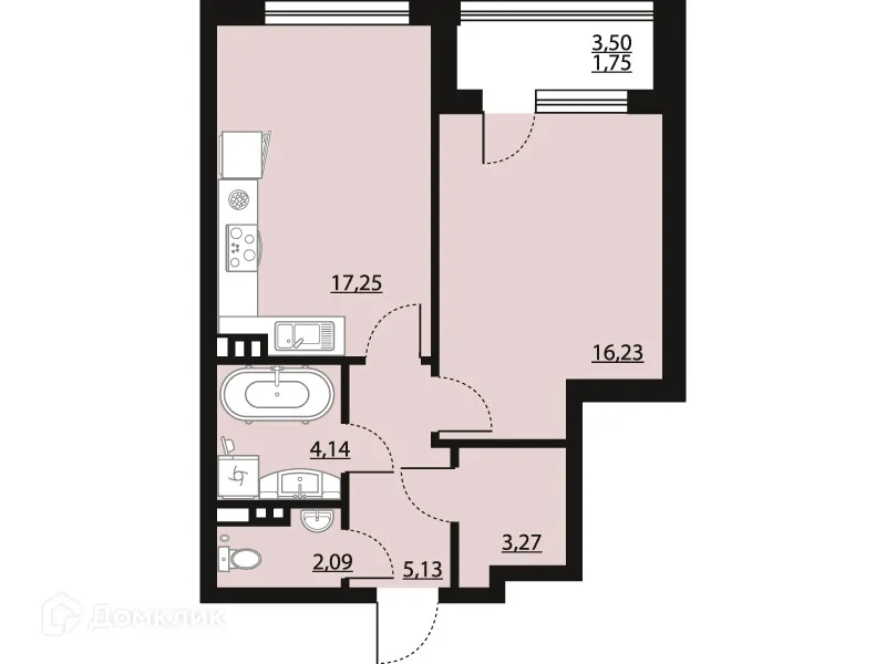 Планировка студии квартиры 49.86 м² в ЖК "Бунин", г. Воронеж — фото 1