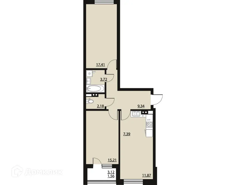 Планировка 2-комнатной квартиры 68.68 м² в ЖК "Бунин", г. Воронеж — фото 1