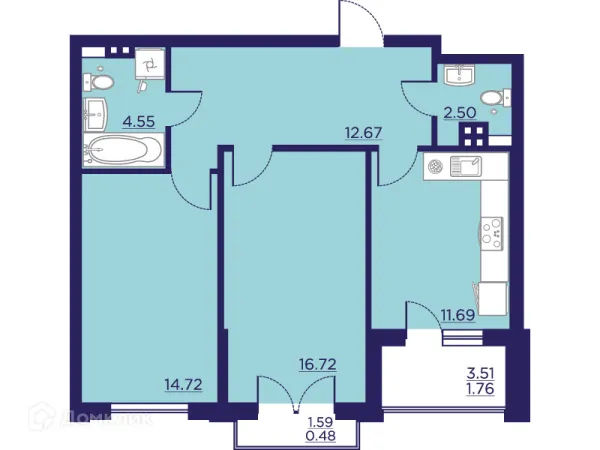 Планировка 2 комн. в ЖК Городские Сады