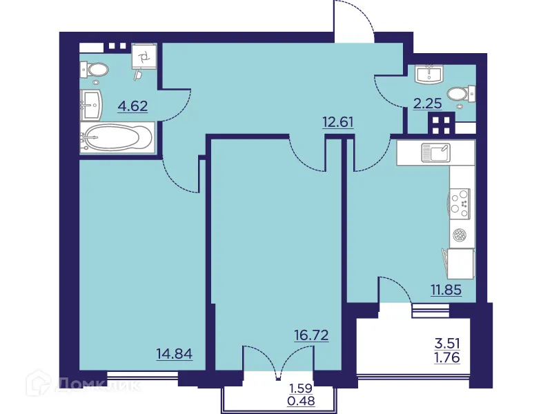 Планировка 2-комнатной квартиры 65.13 м² в ЖК Городские Сады, г. Воронеж — фото 1