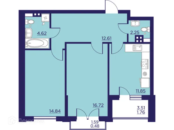 Планировка 2 комн. в ЖК Городские Сады
