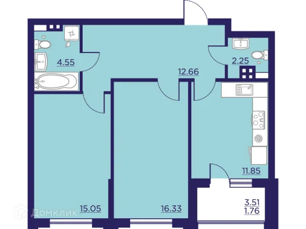 Планировка 2 комн. в ЖК Городские Сады