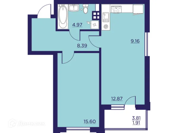 Планировка 1 комн. в ЖК Городские Сады