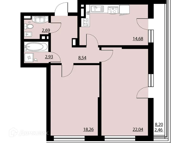 Планировка 2-комнатной квартиры 71.6 м² в ЖК "Бунин", г. Воронеж — фото 1