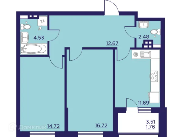 Планировка 2 комн. в ЖК Городские Сады