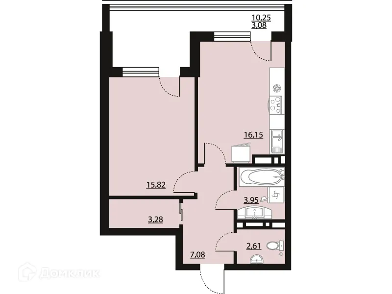 Планировка 1-комнатной квартиры 51.97 м² в ЖК "Бунин", г. Воронеж — фото 1