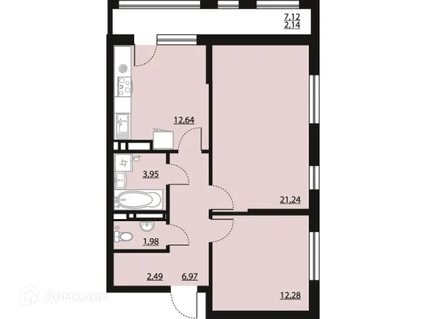 Планировка 2 комн. в ЖК "Бунин"