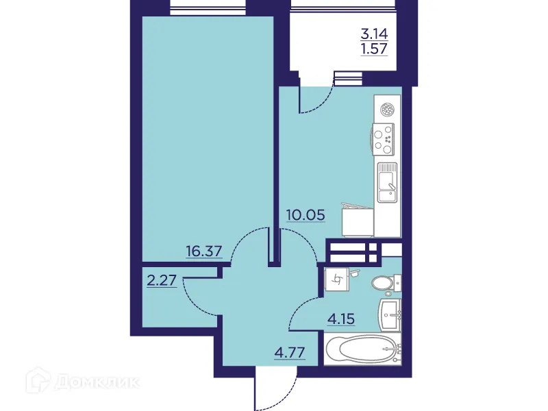 Планировка студии квартиры 39.18 м² в ЖК Городские Сады, г. Воронеж — фото 1