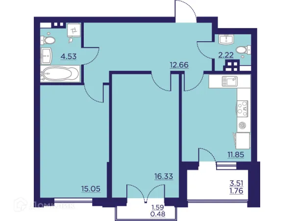 Планировка 2 комн. в ЖК Городские Сады