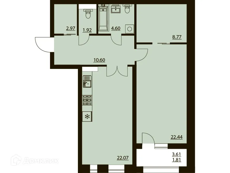 Планировка 1-комнатной квартиры 74.25 м² в ЖК "Бунин", г. Воронеж — фото 1