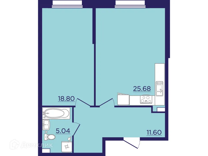 Планировка 1-комнатной квартиры 61.12 м² в ЖК Городские Сады, г. Воронеж — фото 2