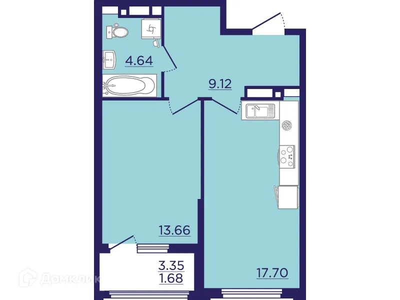 Планировка 1-комнатной квартиры 46.8 м² в ЖК Городские Сады, г. Воронеж — фото 2