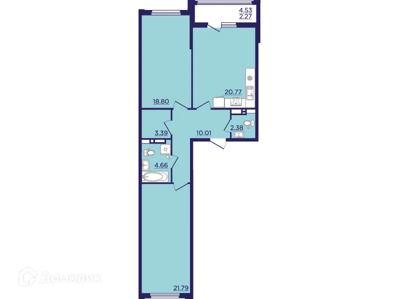 Планировка 2-комнатной квартиры 84.07 м² в ЖК Городские Сады, г. Воронеж — фото 1