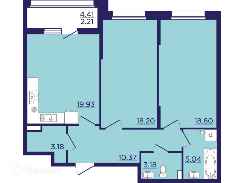 Планировка 2-комнатной квартиры 80.91 м² в ЖК Городские Сады, г. Воронеж — фото 2