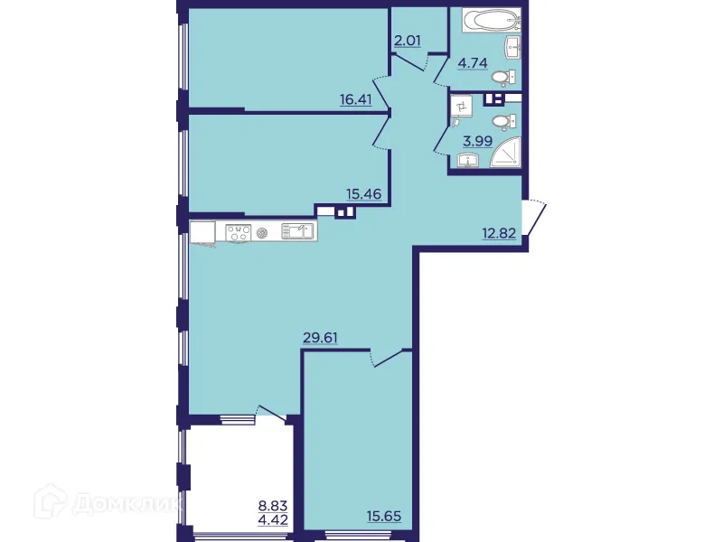 Планировка 3-комнатной квартиры 105.11 м² в ЖК Городские Сады, г. Воронеж — фото 1