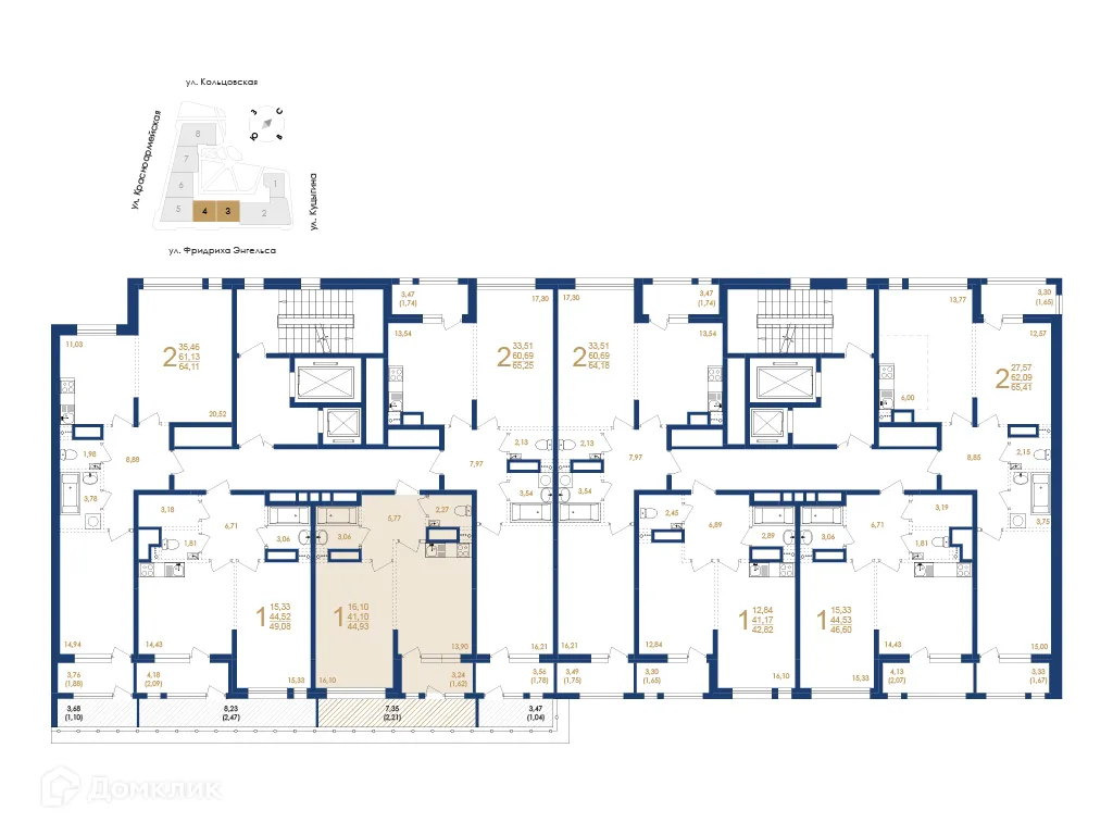 Планировка 1-комнатной квартиры 44.93 м² в ЖК Жилой дом по ул. Фридриха Энгельса, г. Воронеж — фото 6