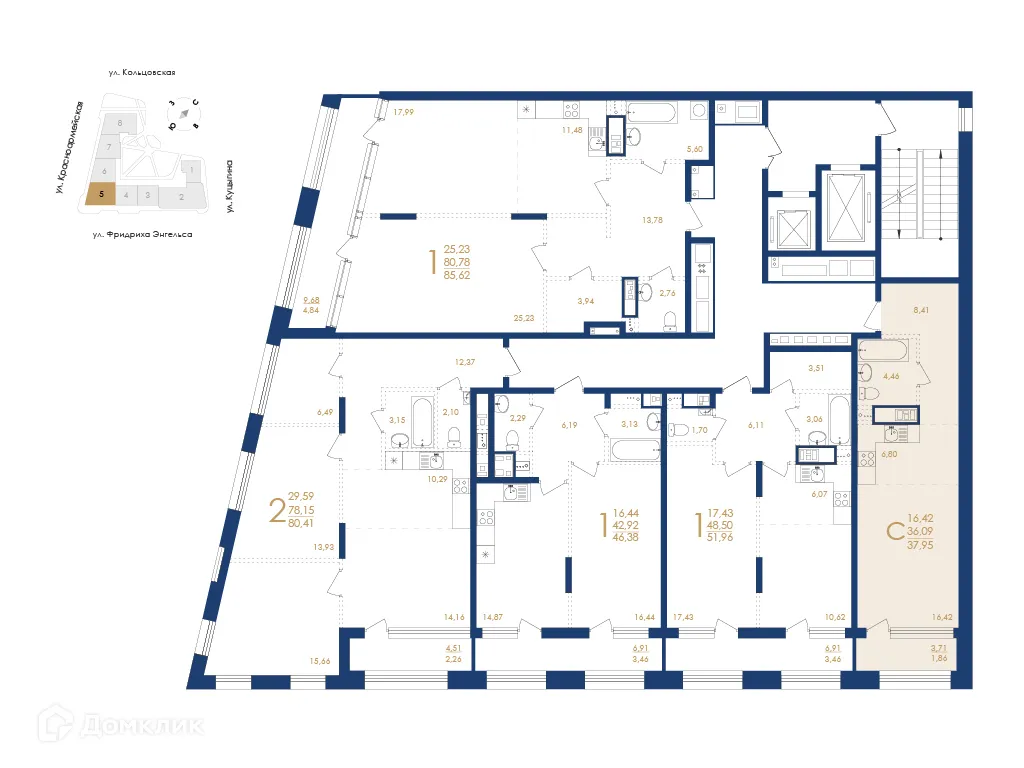 Планировка 1-комнатной квартиры 37.95 м² в ЖК Жилой дом по ул. Фридриха Энгельса, г. Воронеж — фото 6