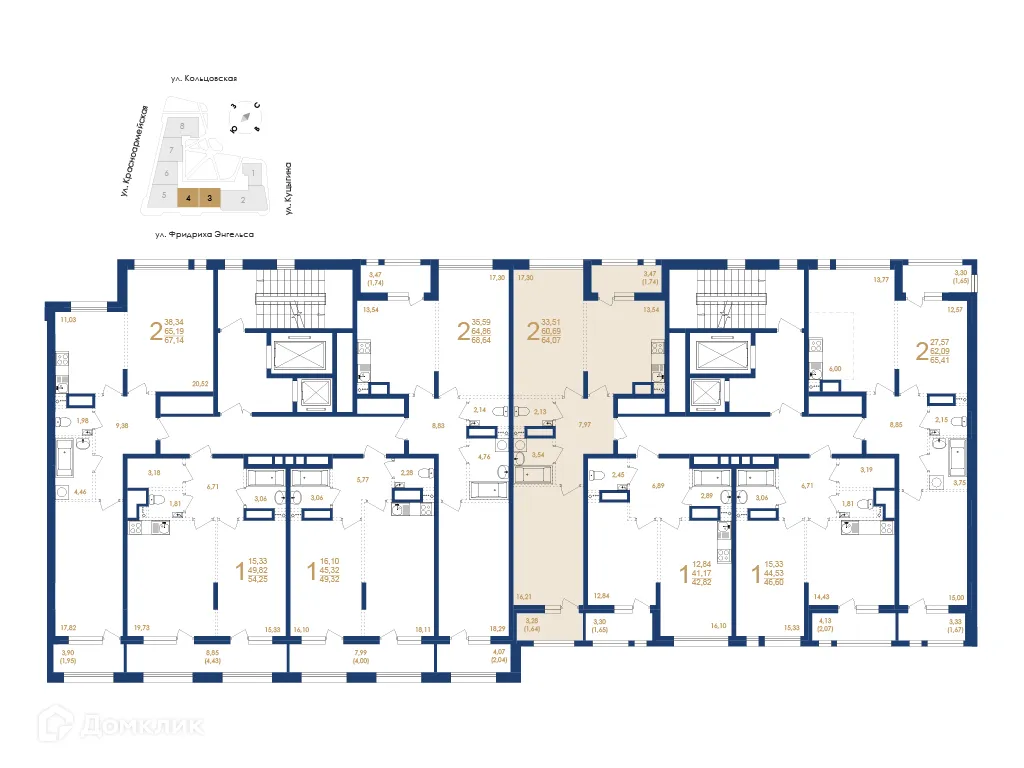 Планировка 2-комнатной квартиры 64.07 м² в ЖК Жилой дом по ул. Фридриха Энгельса, г. Воронеж — фото 6