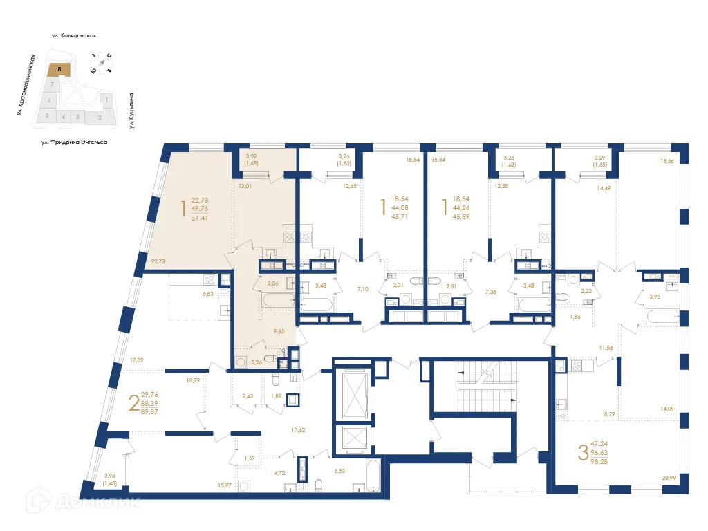 Планировка 1-комнатной квартиры 51.41 м² в ЖК Жилой дом по ул. Фридриха Энгельса, г. Воронеж — фото 6