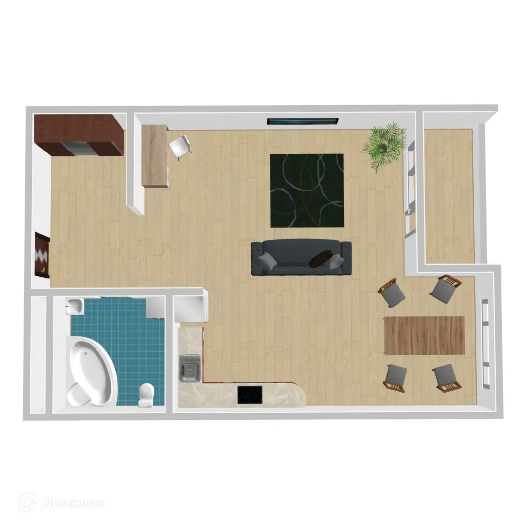 Планировка студии квартиры 35.78 м² в ЖК Дом у Ротонды, г. Воронеж — фото 1