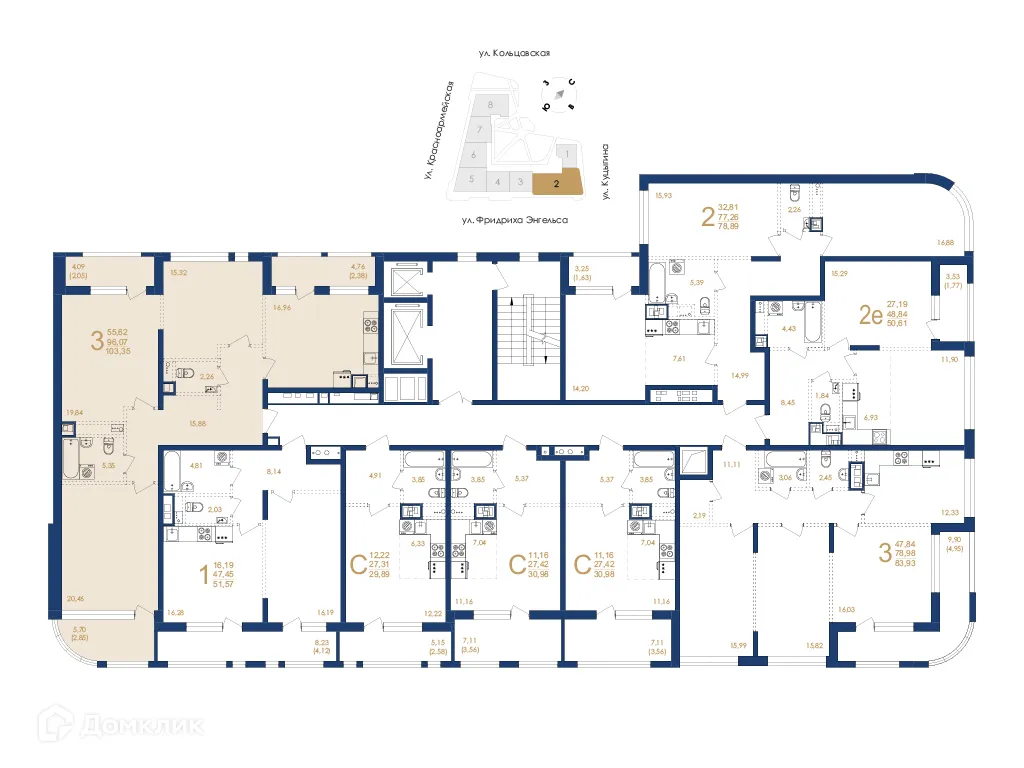 Планировка 3-комнатной квартиры 103.35 м² в ЖК Жилой дом по ул. Фридриха Энгельса, г. Воронеж — фото 6