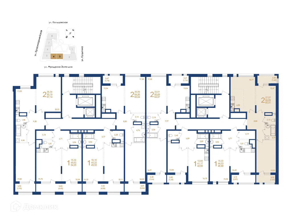 Планировка 2-комнатной квартиры 65.41 м² в ЖК Жилой дом по ул. Фридриха Энгельса, г. Воронеж — фото 6