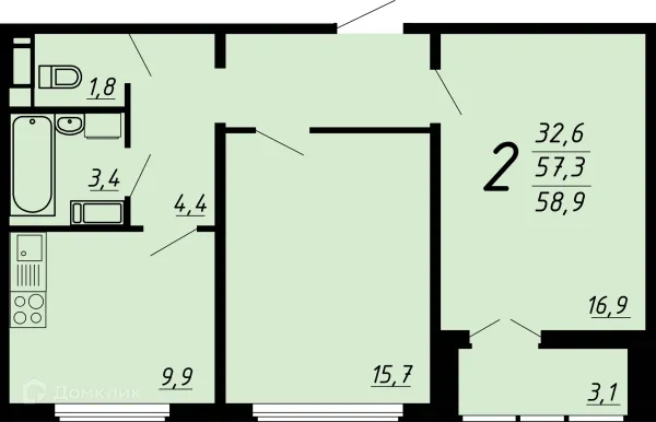 Планировка 2 комн. в ЖК Ласточкино