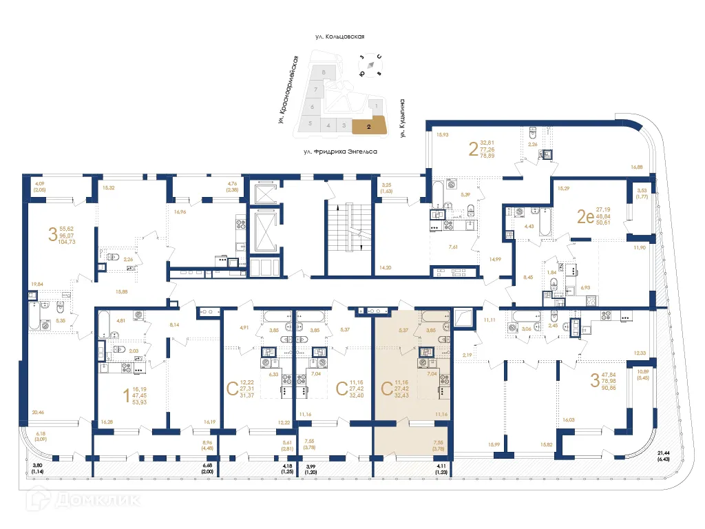 Планировка 1-комнатной квартиры 32.43 м² в ЖК Жилой дом по ул. Фридриха Энгельса, г. Воронеж — фото 6