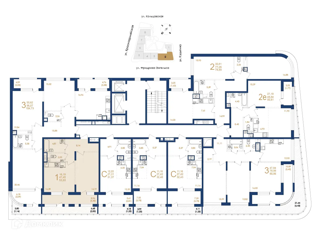 Планировка 1-комнатной квартиры 53.93 м² в ЖК Жилой дом по ул. Фридриха Энгельса, г. Воронеж — фото 6