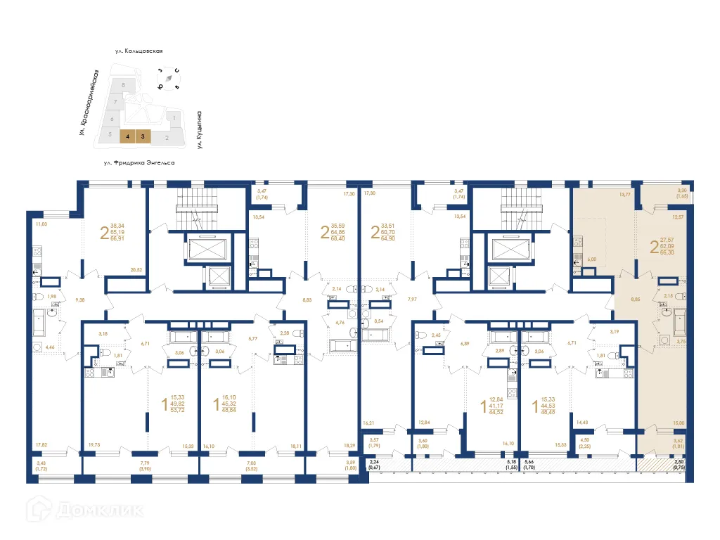 Планировка 2-комнатной квартиры 66.3 м² в ЖК Жилой дом по ул. Фридриха Энгельса, г. Воронеж — фото 6