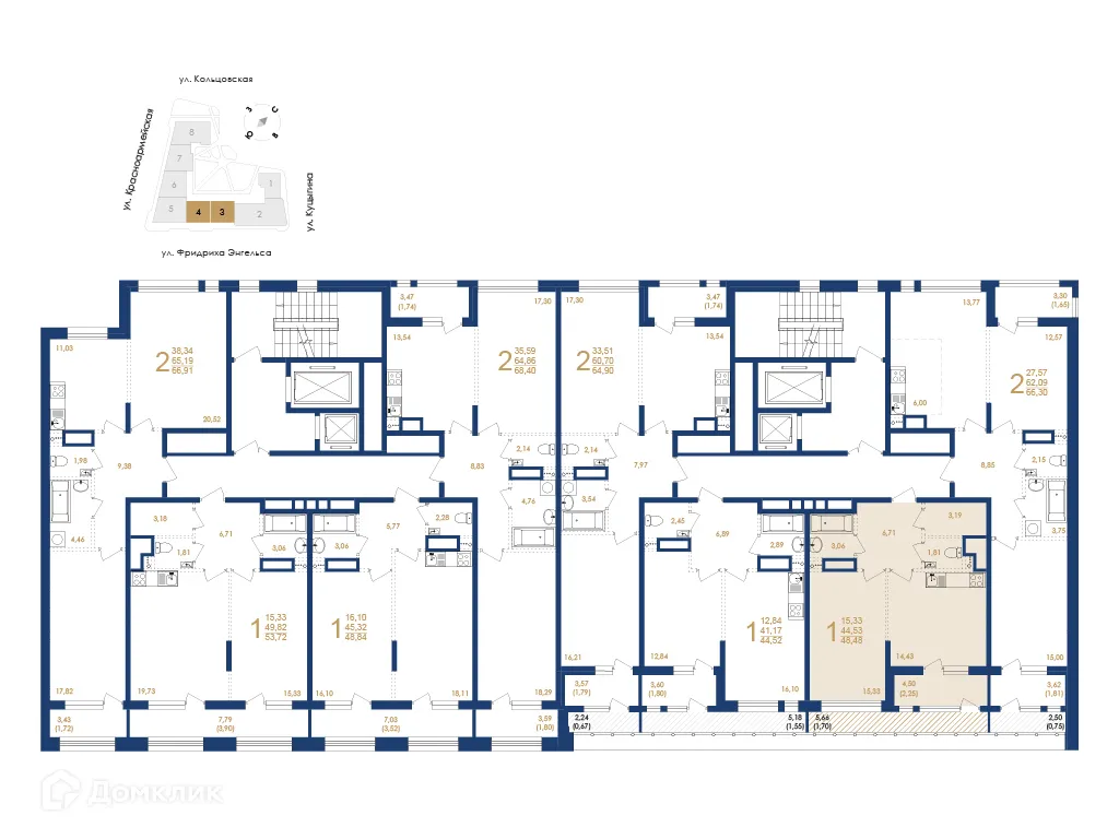 Планировка 1-комнатной квартиры 48.48 м² в ЖК Жилой дом по ул. Фридриха Энгельса, г. Воронеж — фото 6