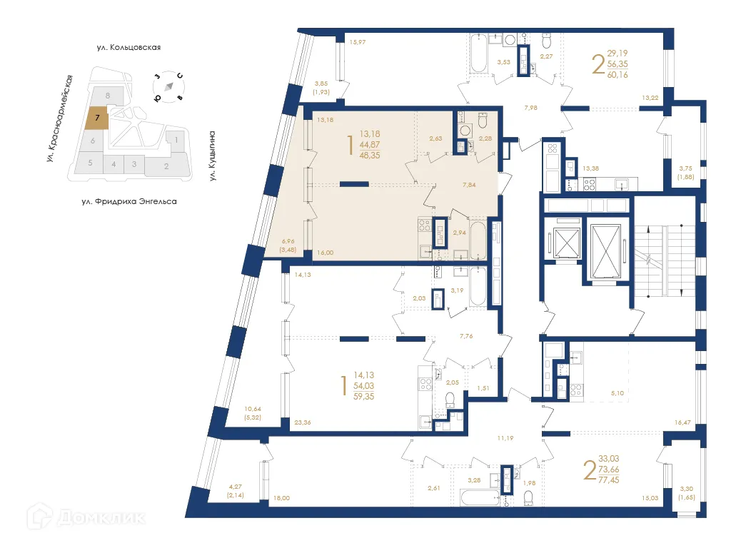Планировка 1-комнатной квартиры 48.35 м² в ЖК Жилой дом по ул. Фридриха Энгельса, г. Воронеж — фото 6