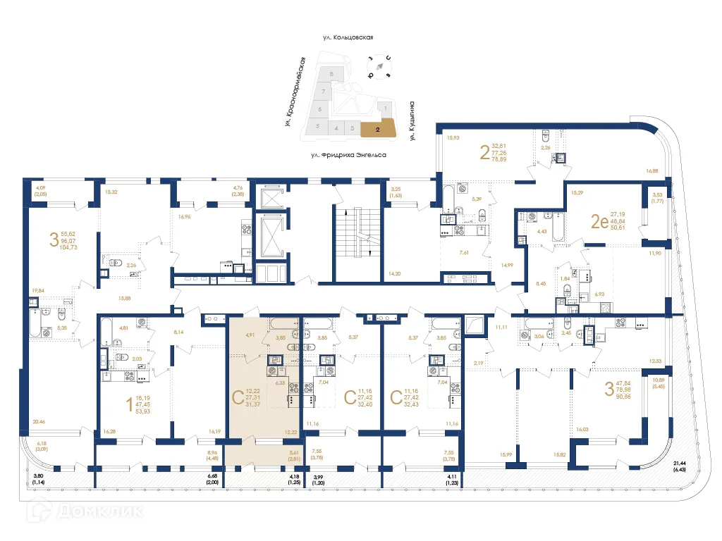 Планировка 1-комнатной квартиры 31.37 м² в ЖК Жилой дом по ул. Фридриха Энгельса, г. Воронеж — фото 6