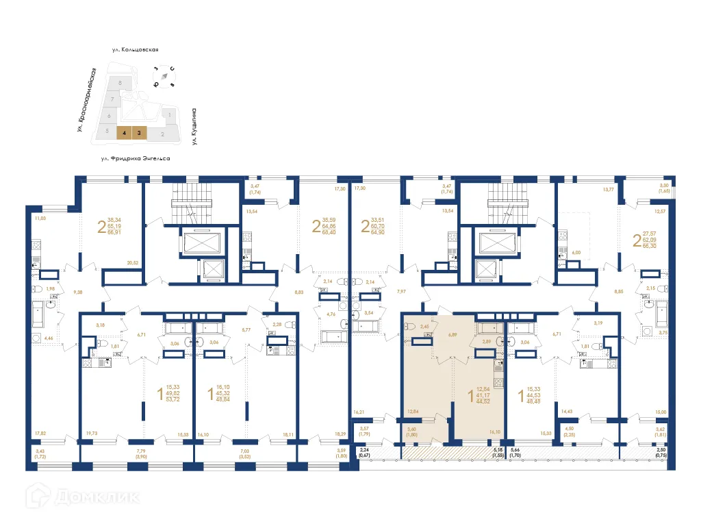 Планировка 1-комнатной квартиры 44.52 м² в ЖК Жилой дом по ул. Фридриха Энгельса, г. Воронеж — фото 6