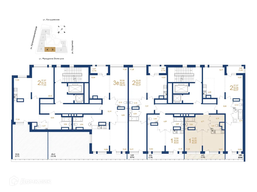 Планировка 1-комнатной квартиры 42.45 м² в ЖК Жилой дом по ул. Фридриха Энгельса, г. Воронеж — фото 6
