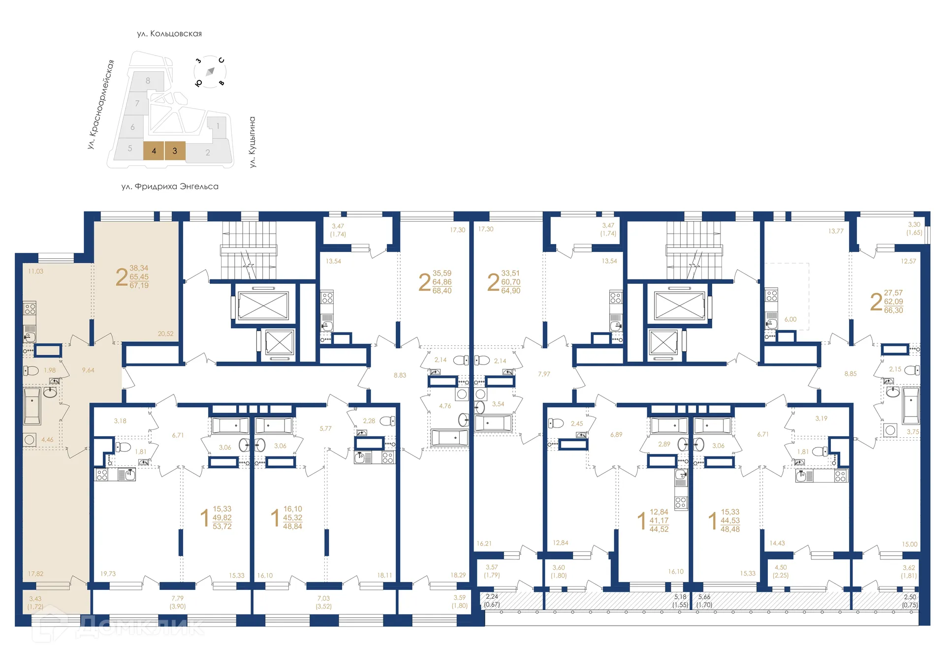 Планировка 2-комнатной квартиры 67.19 м² в ЖК Жилой дом по ул. Фридриха Энгельса, г. Воронеж — фото 6