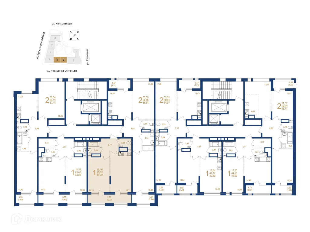 Планировка 1-комнатной квартиры 49.32 м² в ЖК Жилой дом по ул. Фридриха Энгельса, г. Воронеж — фото 6