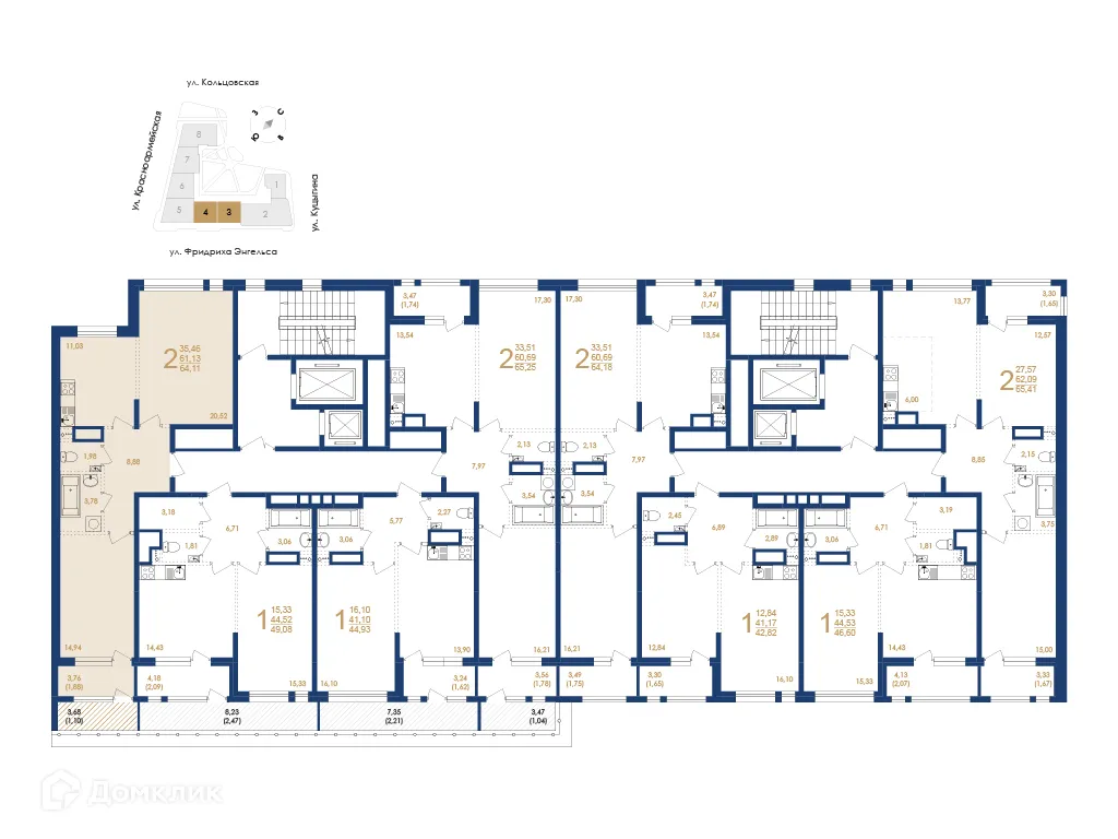 Планировка 2-комнатной квартиры 64.11 м² в ЖК Жилой дом по ул. Фридриха Энгельса, г. Воронеж — фото 6