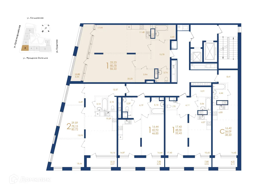 Планировка 1-комнатной квартиры 86.22 м² в ЖК Жилой дом по ул. Фридриха Энгельса, г. Воронеж — фото 3